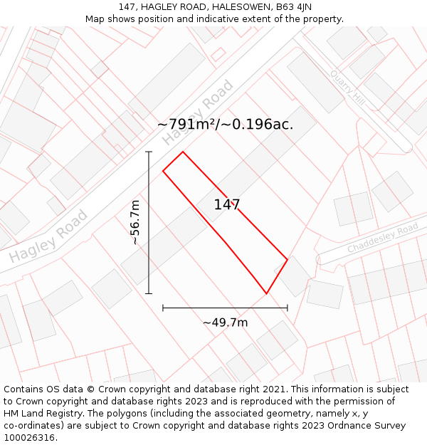 147, HAGLEY ROAD, HALESOWEN, B63 4JN: Plot and title map