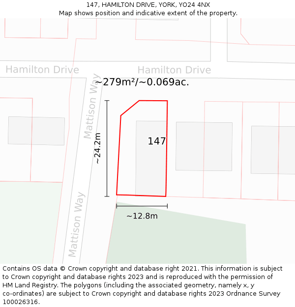 147, HAMILTON DRIVE, YORK, YO24 4NX: Plot and title map