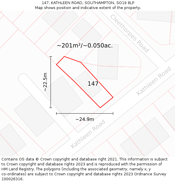 147, KATHLEEN ROAD, SOUTHAMPTON, SO19 8LP: Plot and title map