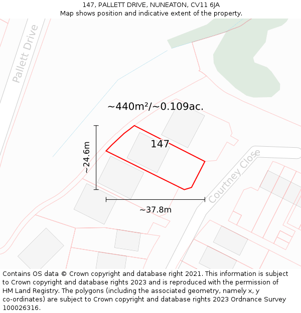 147, PALLETT DRIVE, NUNEATON, CV11 6JA: Plot and title map