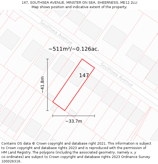 147, SOUTHSEA AVENUE, MINSTER ON SEA, SHEERNESS, ME12 2LU: Plot and title map