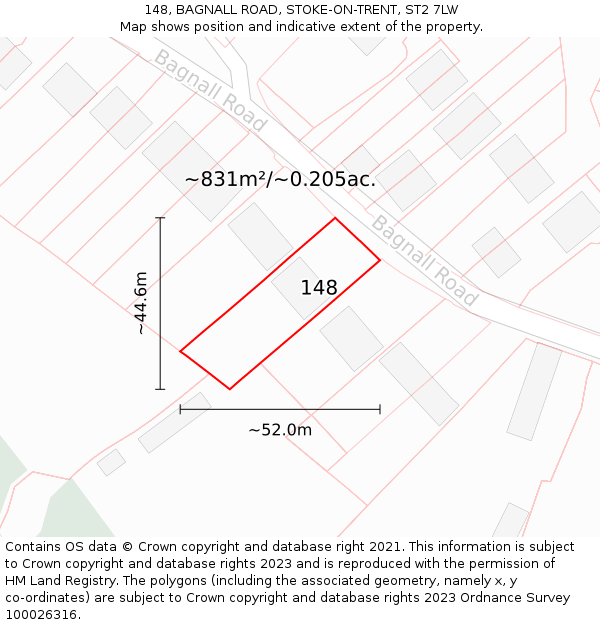148, BAGNALL ROAD, STOKE-ON-TRENT, ST2 7LW: Plot and title map