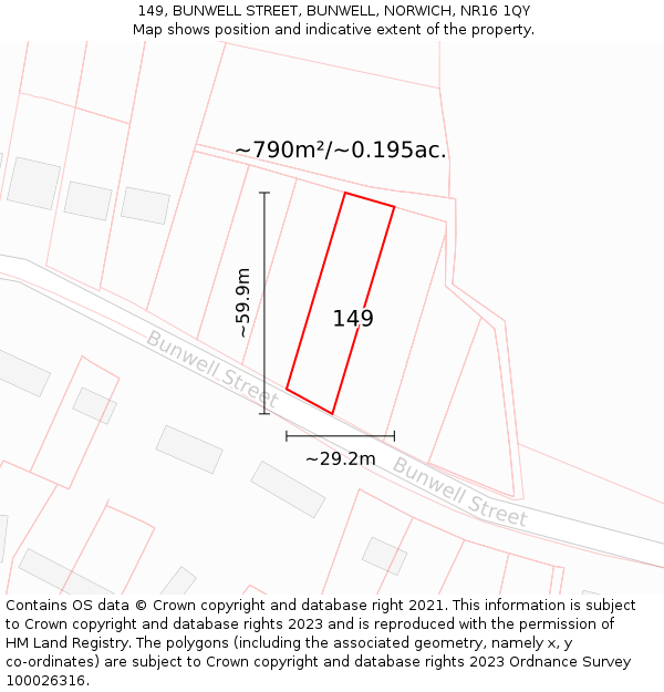 149, BUNWELL STREET, BUNWELL, NORWICH, NR16 1QY: Plot and title map