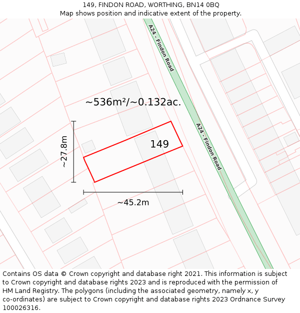 149, FINDON ROAD, WORTHING, BN14 0BQ: Plot and title map