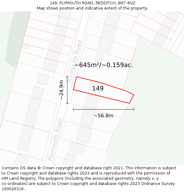 149, PLYMOUTH ROAD, REDDITCH, B97 4NZ: Plot and title map