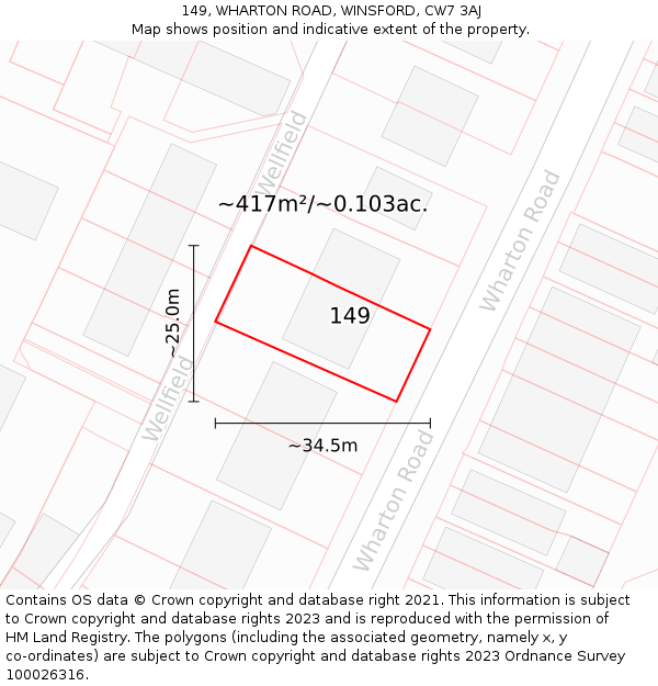 149, WHARTON ROAD, WINSFORD, CW7 3AJ: Plot and title map