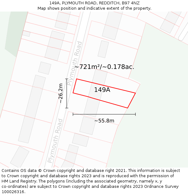 149A, PLYMOUTH ROAD, REDDITCH, B97 4NZ: Plot and title map