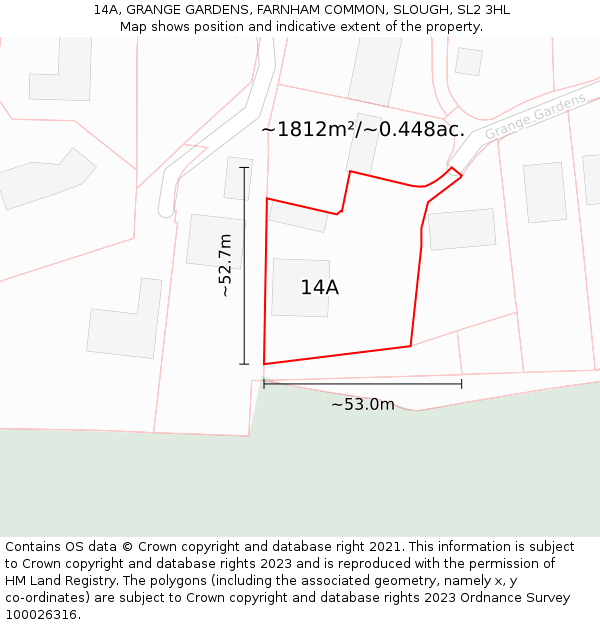 14A, GRANGE GARDENS, FARNHAM COMMON, SLOUGH, SL2 3HL: Plot and title map