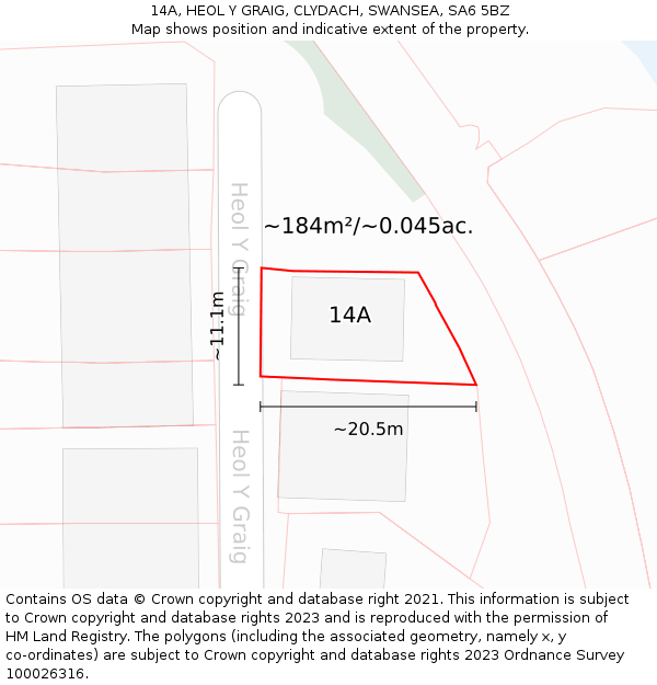 14A, HEOL Y GRAIG, CLYDACH, SWANSEA, SA6 5BZ: Plot and title map