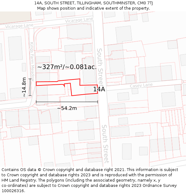 14A, SOUTH STREET, TILLINGHAM, SOUTHMINSTER, CM0 7TJ: Plot and title map