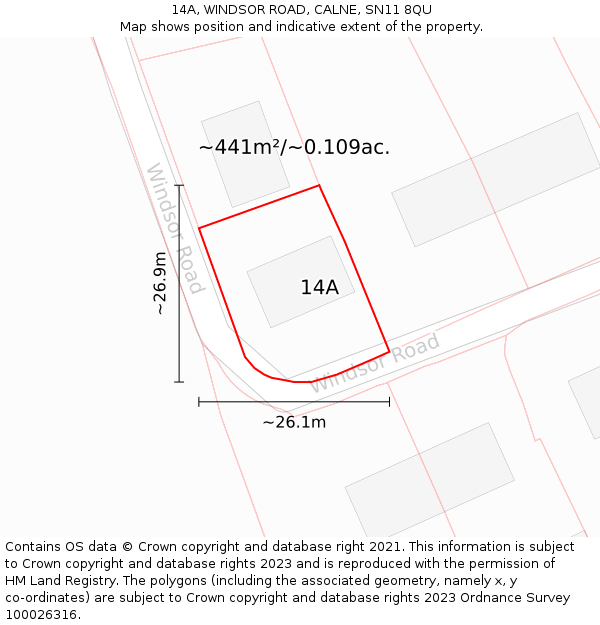 14A, WINDSOR ROAD, CALNE, SN11 8QU: Plot and title map