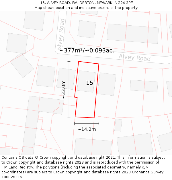 15, ALVEY ROAD, BALDERTON, NEWARK, NG24 3PE: Plot and title map