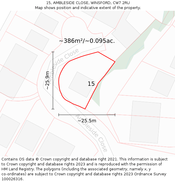 15, AMBLESIDE CLOSE, WINSFORD, CW7 2RU: Plot and title map