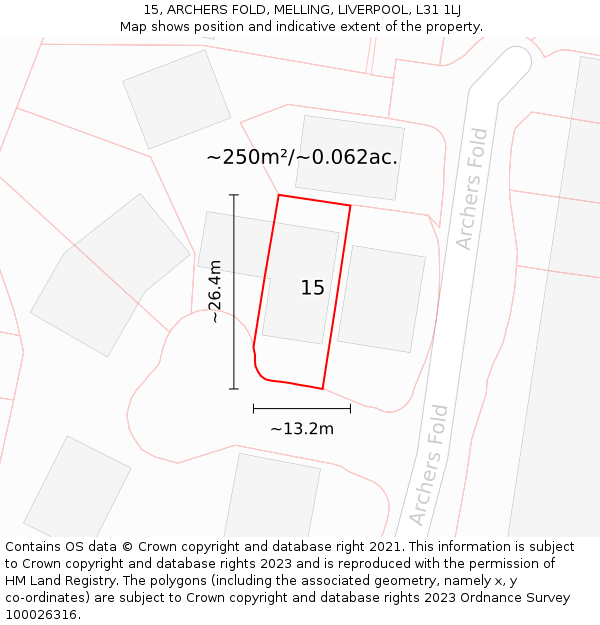 15, ARCHERS FOLD, MELLING, LIVERPOOL, L31 1LJ: Plot and title map