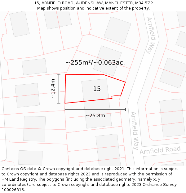 15, ARNFIELD ROAD, AUDENSHAW, MANCHESTER, M34 5ZP: Plot and title map