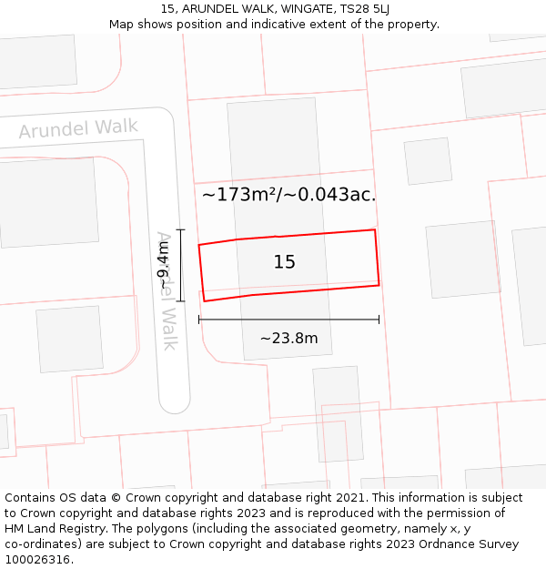 15, ARUNDEL WALK, WINGATE, TS28 5LJ: Plot and title map