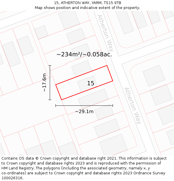 15, ATHERTON WAY, YARM, TS15 9TB: Plot and title map