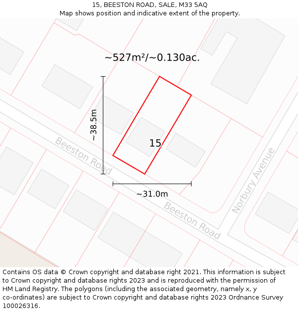 15, BEESTON ROAD, SALE, M33 5AQ: Plot and title map