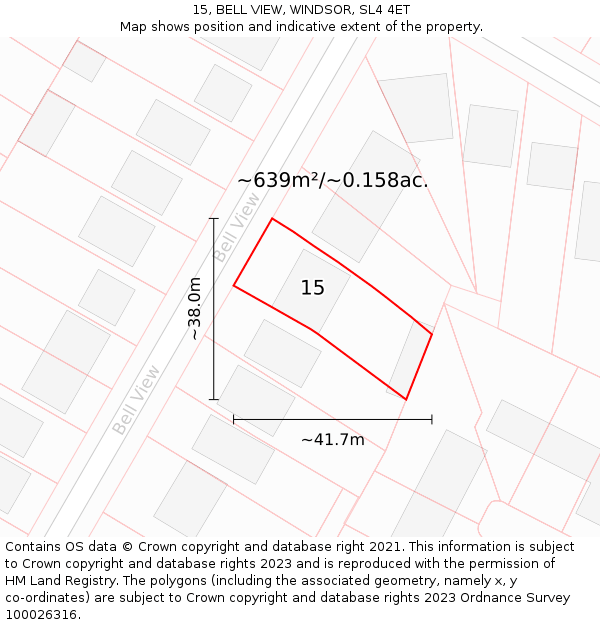 15, BELL VIEW, WINDSOR, SL4 4ET: Plot and title map