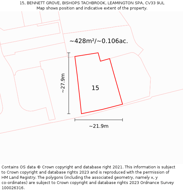 15, BENNETT GROVE, BISHOPS TACHBROOK, LEAMINGTON SPA, CV33 9UL: Plot and title map