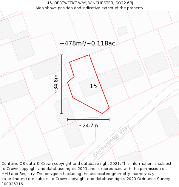 15, BEREWEEKE WAY, WINCHESTER, SO22 6BJ: Plot and title map