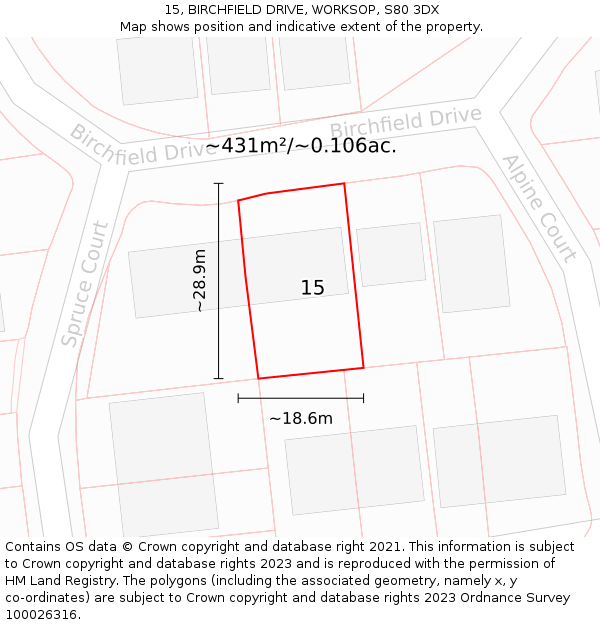 15, BIRCHFIELD DRIVE, WORKSOP, S80 3DX: Plot and title map