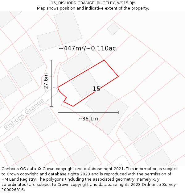 15, BISHOPS GRANGE, RUGELEY, WS15 3JY: Plot and title map