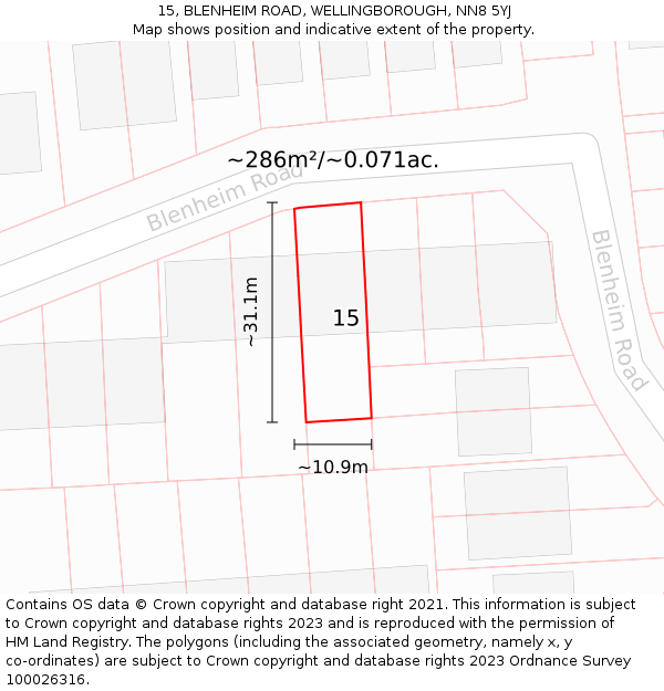 15, BLENHEIM ROAD, WELLINGBOROUGH, NN8 5YJ: Plot and title map