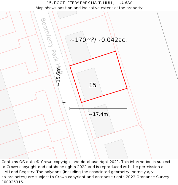 15, BOOTHFERRY PARK HALT, HULL, HU4 6AY: Plot and title map