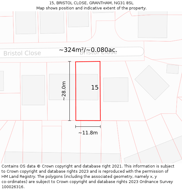 15, BRISTOL CLOSE, GRANTHAM, NG31 8SL: Plot and title map