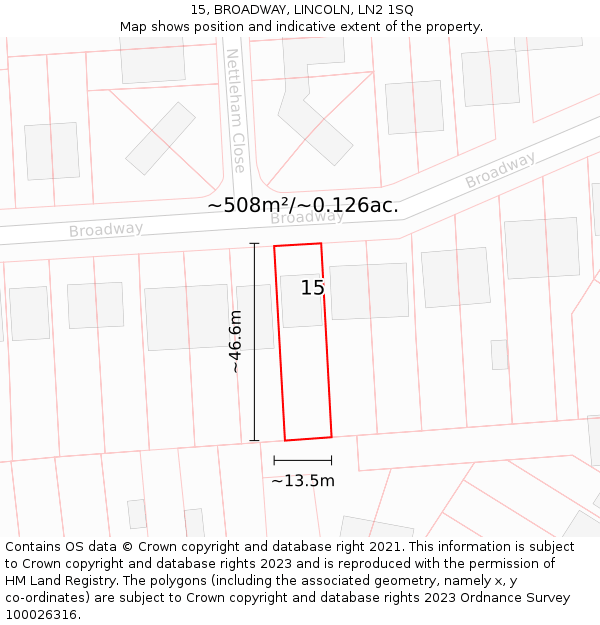 15, BROADWAY, LINCOLN, LN2 1SQ: Plot and title map