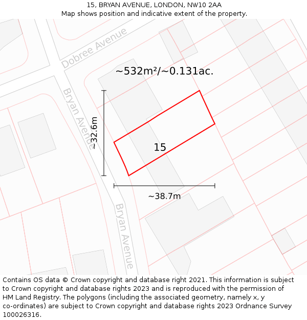 15, BRYAN AVENUE, LONDON, NW10 2AA: Plot and title map