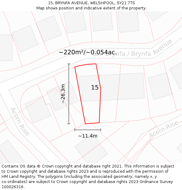 15, BRYNFA AVENUE, WELSHPOOL, SY21 7TS: Plot and title map