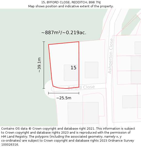 15, BYFORD CLOSE, REDDITCH, B98 7NJ: Plot and title map