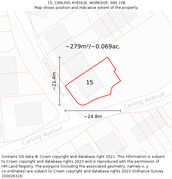 15, CARLING AVENUE, WORKSOP, S80 1YB: Plot and title map