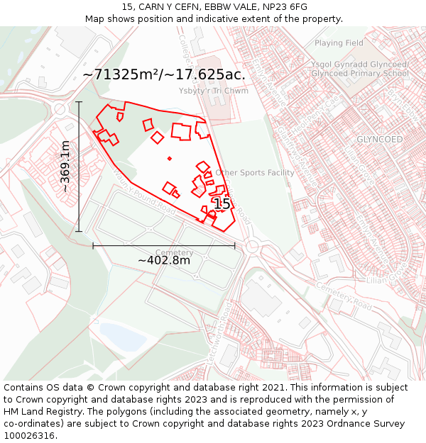 15, CARN Y CEFN, EBBW VALE, NP23 6FG: Plot and title map