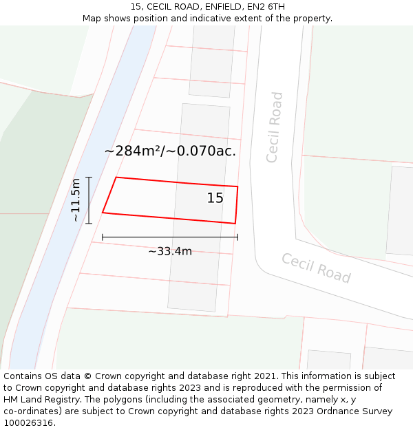 15, CECIL ROAD, ENFIELD, EN2 6TH: Plot and title map