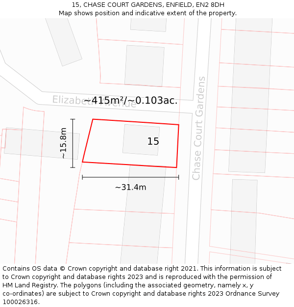 15, CHASE COURT GARDENS, ENFIELD, EN2 8DH: Plot and title map