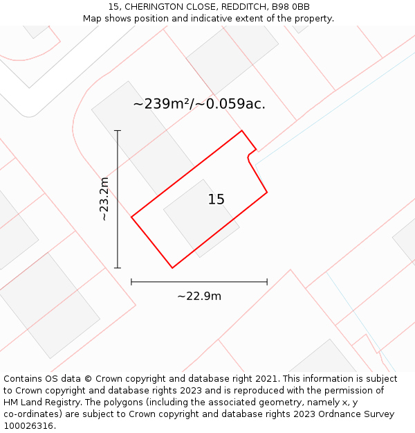 15, CHERINGTON CLOSE, REDDITCH, B98 0BB: Plot and title map