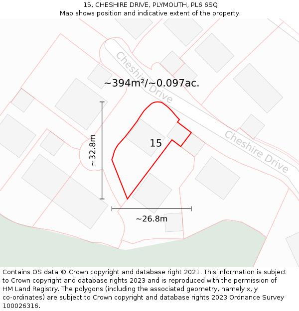 15, CHESHIRE DRIVE, PLYMOUTH, PL6 6SQ: Plot and title map