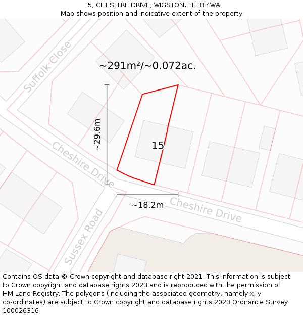 15, CHESHIRE DRIVE, WIGSTON, LE18 4WA: Plot and title map