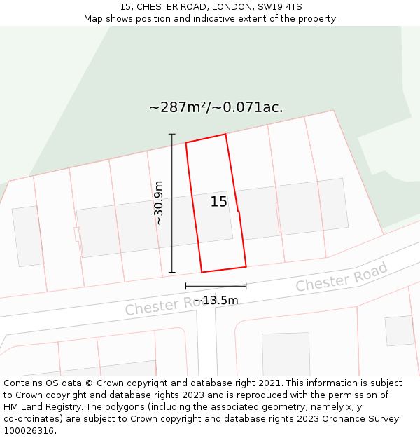 15, CHESTER ROAD, LONDON, SW19 4TS: Plot and title map