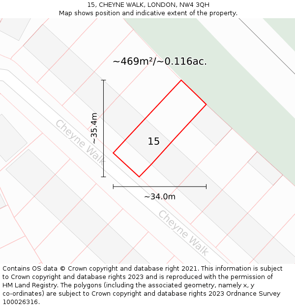 15, CHEYNE WALK, LONDON, NW4 3QH: Plot and title map