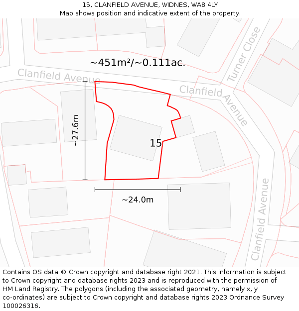 15, CLANFIELD AVENUE, WIDNES, WA8 4LY: Plot and title map