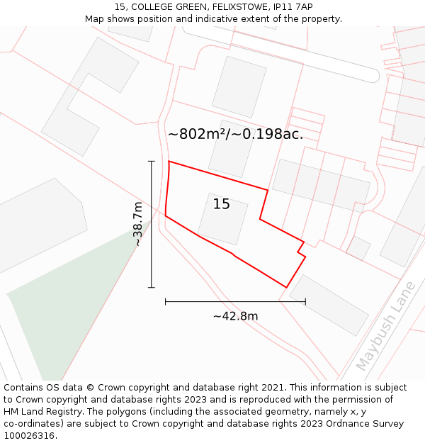 15, COLLEGE GREEN, FELIXSTOWE, IP11 7AP: Plot and title map