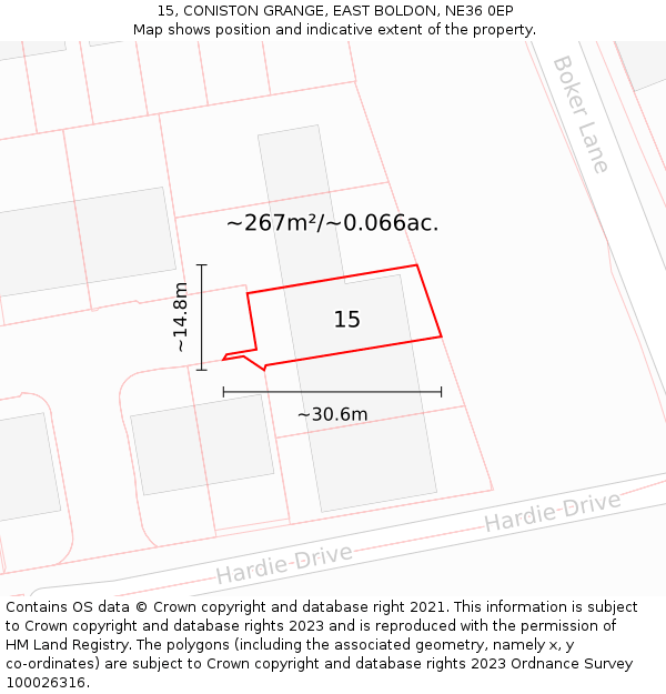 15, CONISTON GRANGE, EAST BOLDON, NE36 0EP: Plot and title map