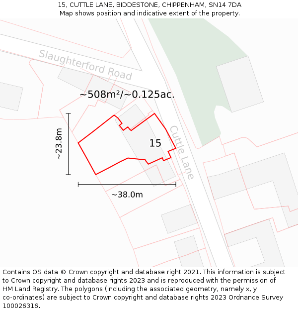 15, CUTTLE LANE, BIDDESTONE, CHIPPENHAM, SN14 7DA: Plot and title map