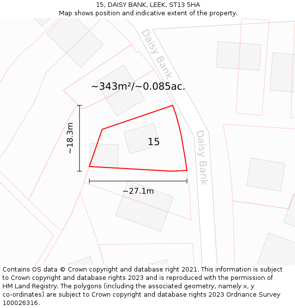 15, DAISY BANK, LEEK, ST13 5HA: Plot and title map