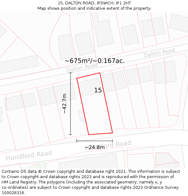 15, DALTON ROAD, IPSWICH, IP1 2HT: Plot and title map