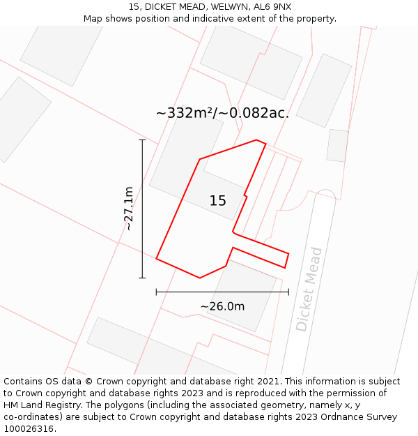 15, DICKET MEAD, WELWYN, AL6 9NX: Plot and title map